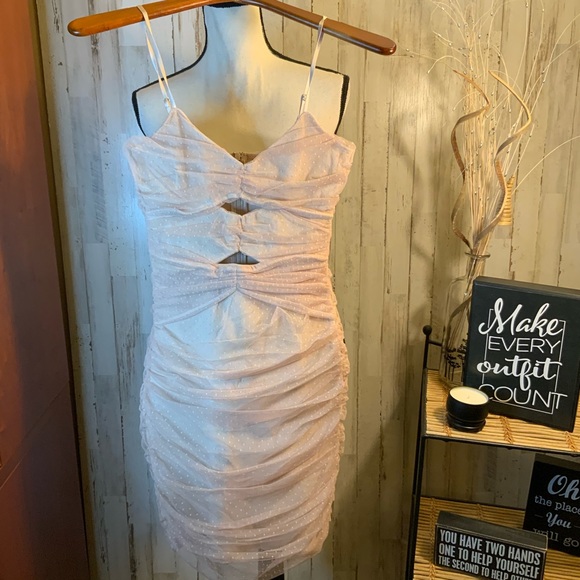 Posh Outlook blush Swiss Dot cutout body on dress. Size small - Picture 1 of 7